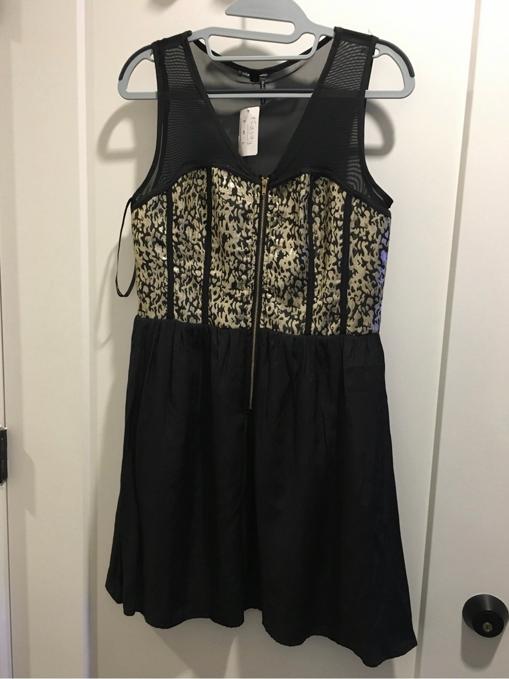Marineblu Black & Gold Sequin Mini Dress with Mesh Shoulder Detail